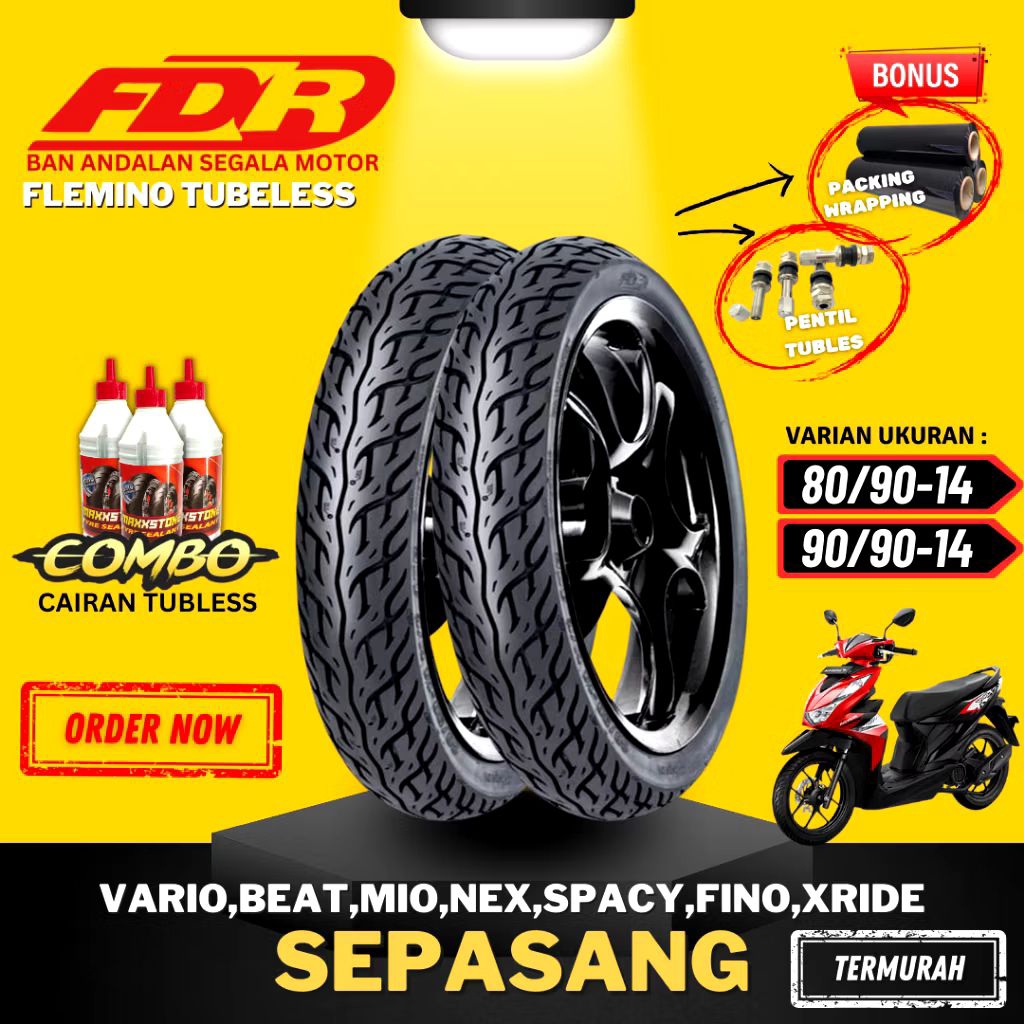 [SEPASANG MURAH] BAN FDR FLEMINO RING 14 / ( 80/90-14 & 90/90-14 ) BAN FDR TUBELESS TUBLES RING 14 /