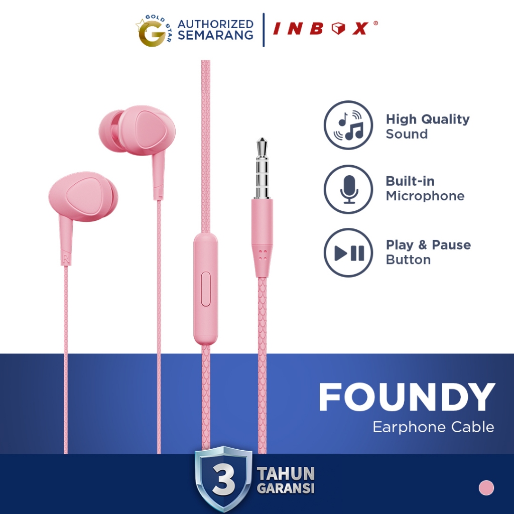 Inbox Foundy Kabel Headset Bass With Mic Earphone Gaming Pink Series Samsung