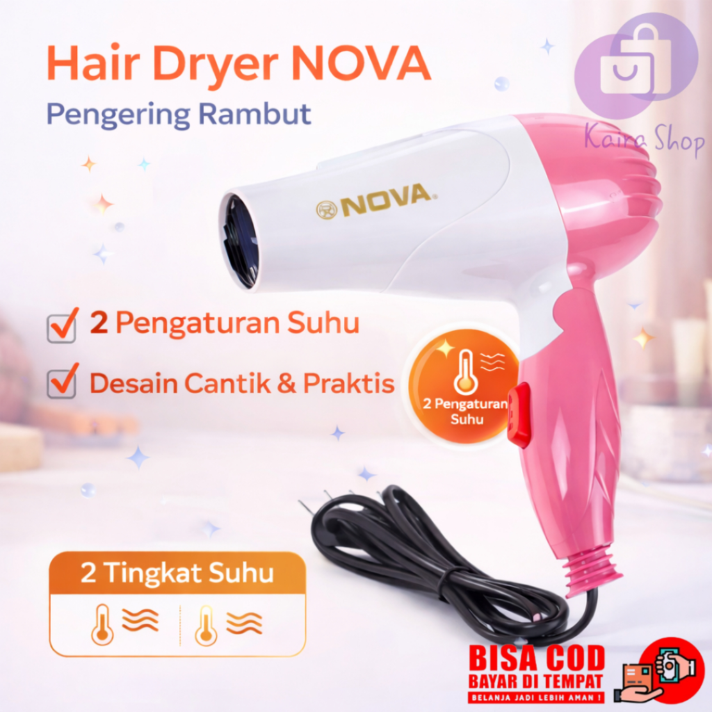 Alat Pengering Rambut Hair Dryer mini Nova - Hedrayer Rambut Mini Portable.