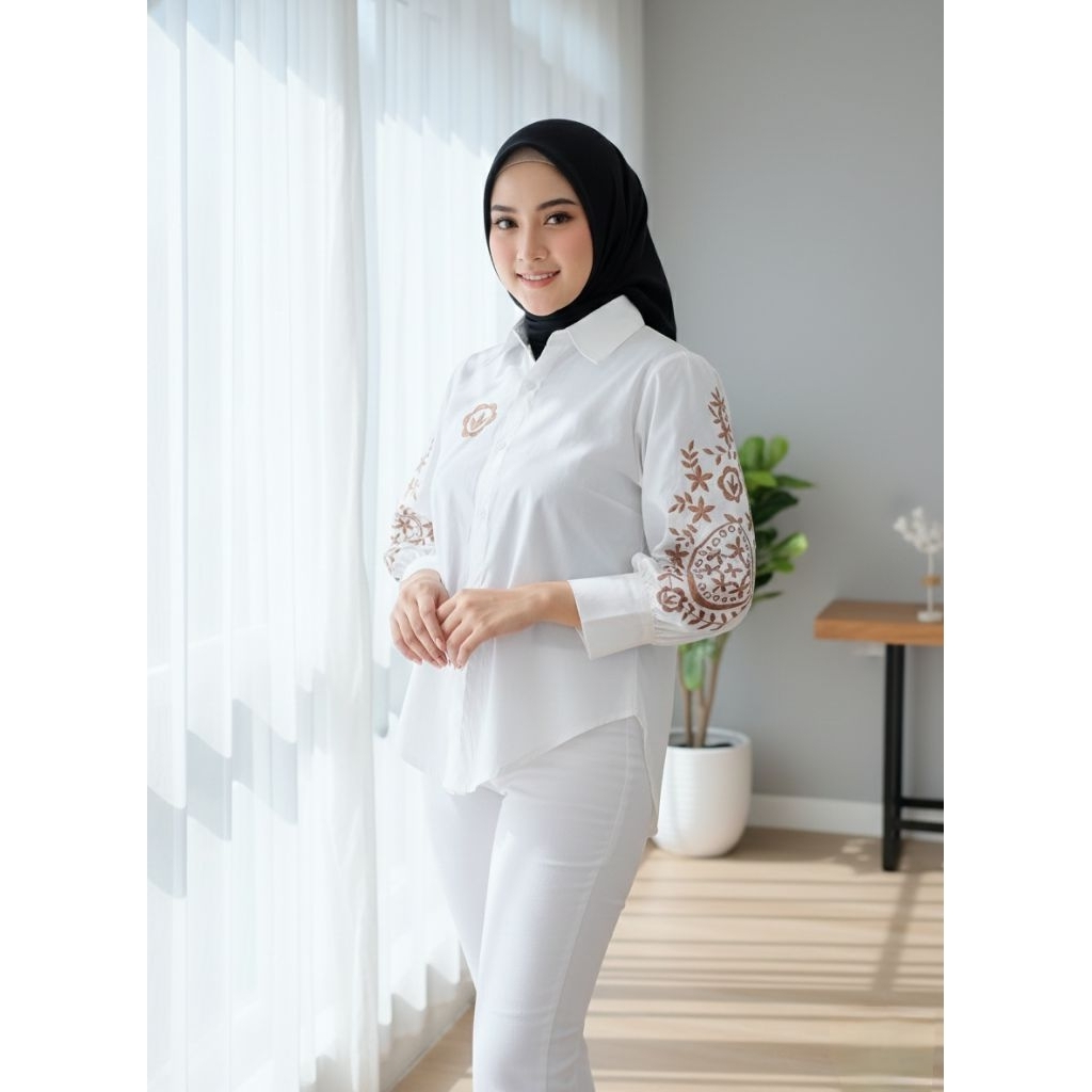 Kemeja Wanita Katun Poplin Bordir Premium / Atasan Wanita Katun Premium / Blouse Katun Poplin Wanita