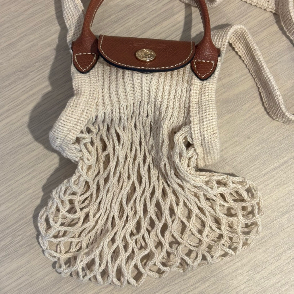 longchamp le pliage filet mesh sling bag xs crossbody ecru