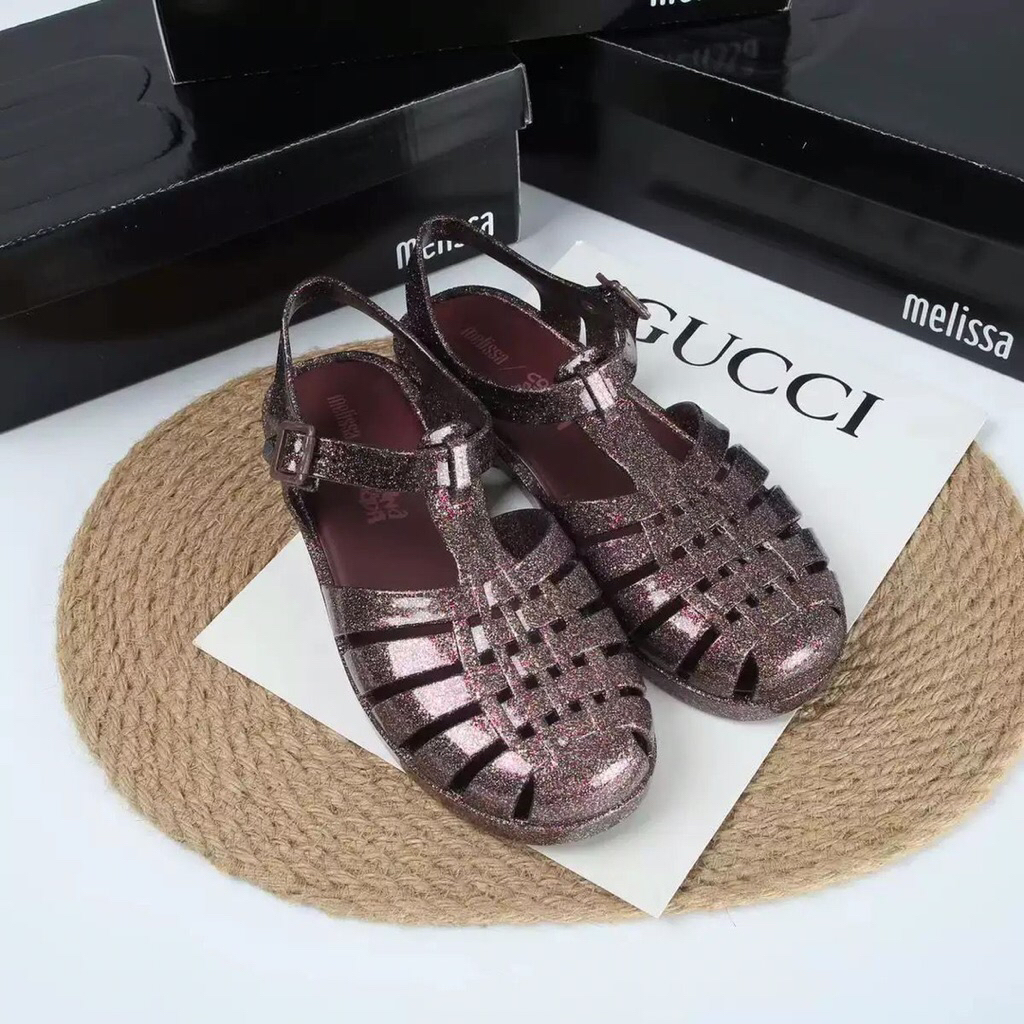 Melissa Colina Strada Sepatu Sandal Jelly Wanita Model Possession Brown glitter