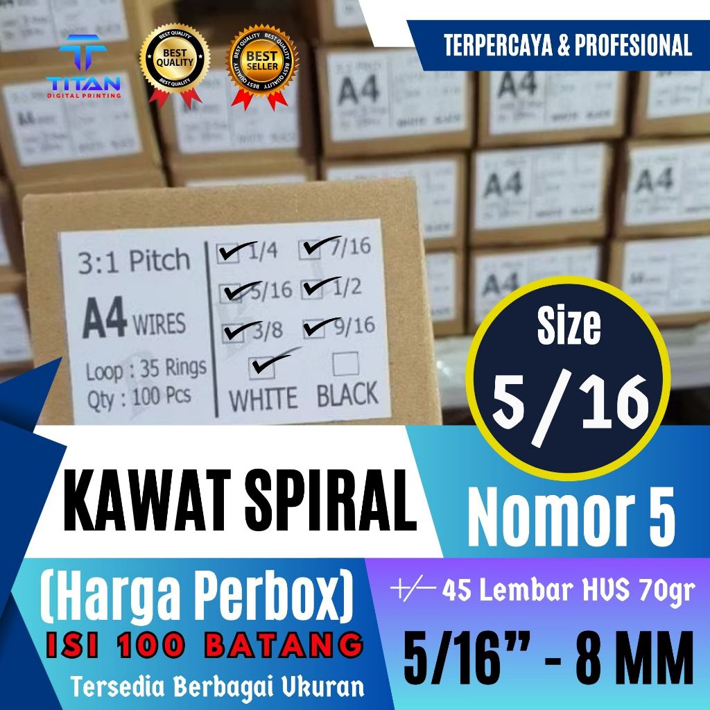 jilid spiral PERBOX kawat A4 5/16 putih spiral kawat double wire pitch 3 : 1 kawat spiral Ring Kawat