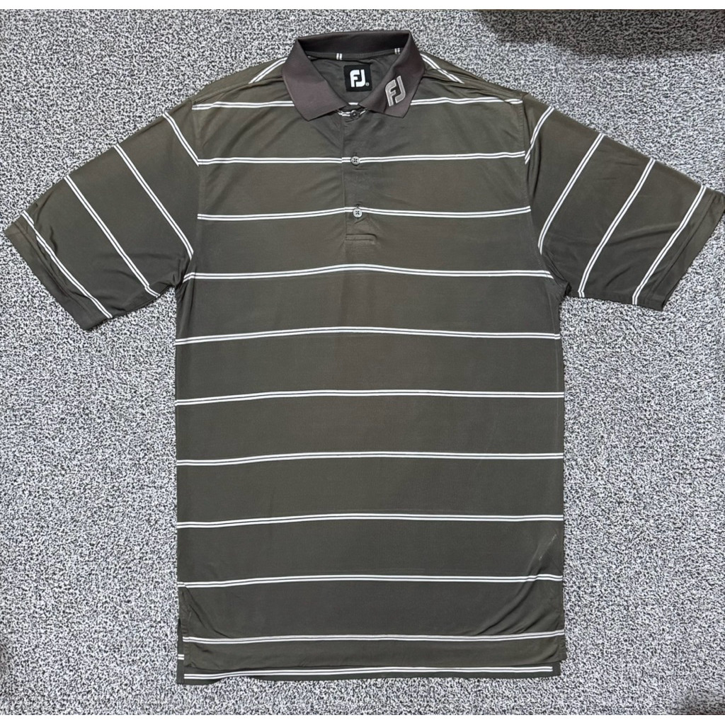 FJ FootJoy Green Stripped white golf shirt