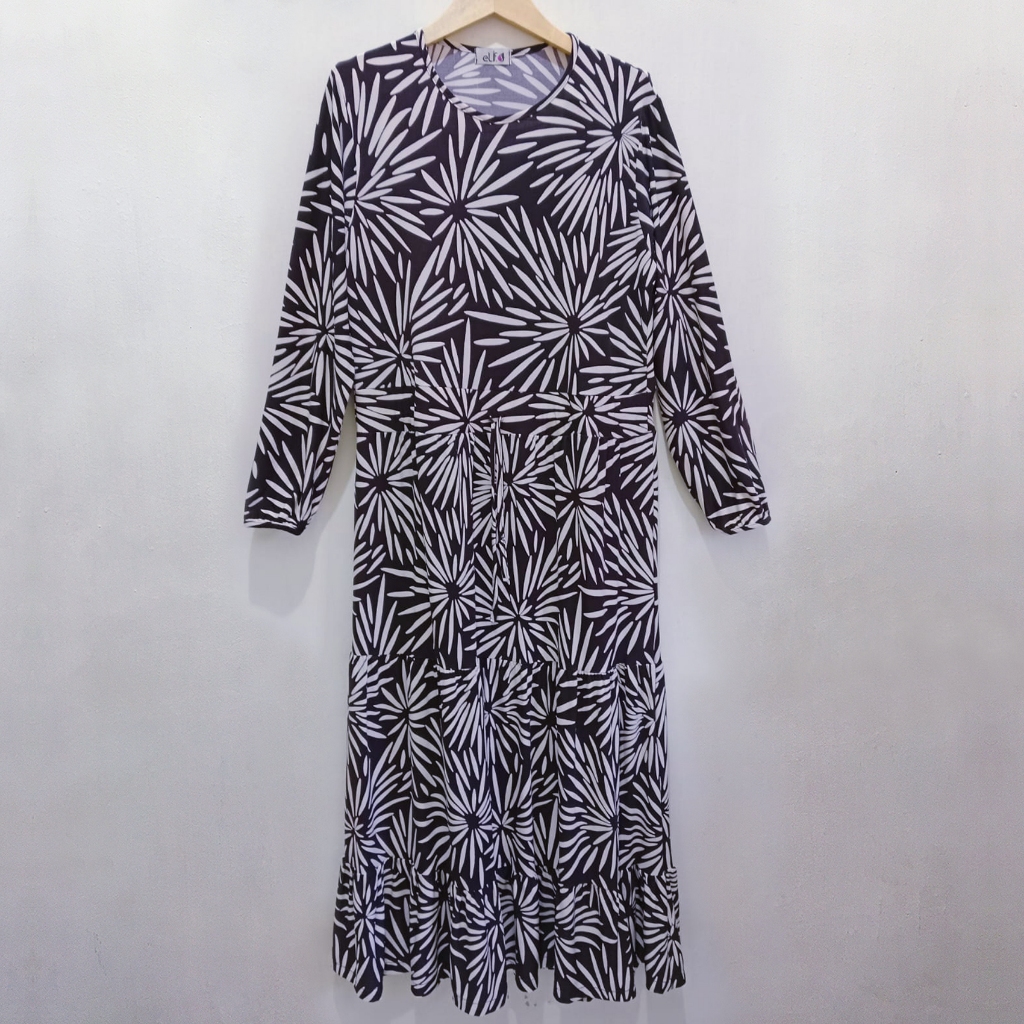 (PRELOVED) GAMIS WANITA WARNA COKLAT KOPI MOTIF BUNGA PUTIH