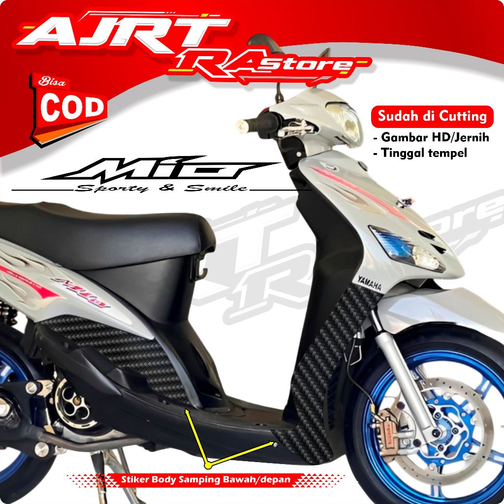Stiker karbon Fiber Body Kasar bawah/depan Mio sporty/Smile - Stiker sudah Tercutting