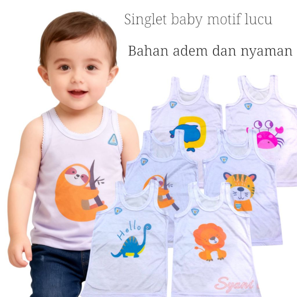 SINGLET ANAK NEWBORN SABLON MOTIF/ SINGLET ANAK GAMBAR KARAKTER HEWAN/ SINGLET ANAK SYANI BABY SABLO