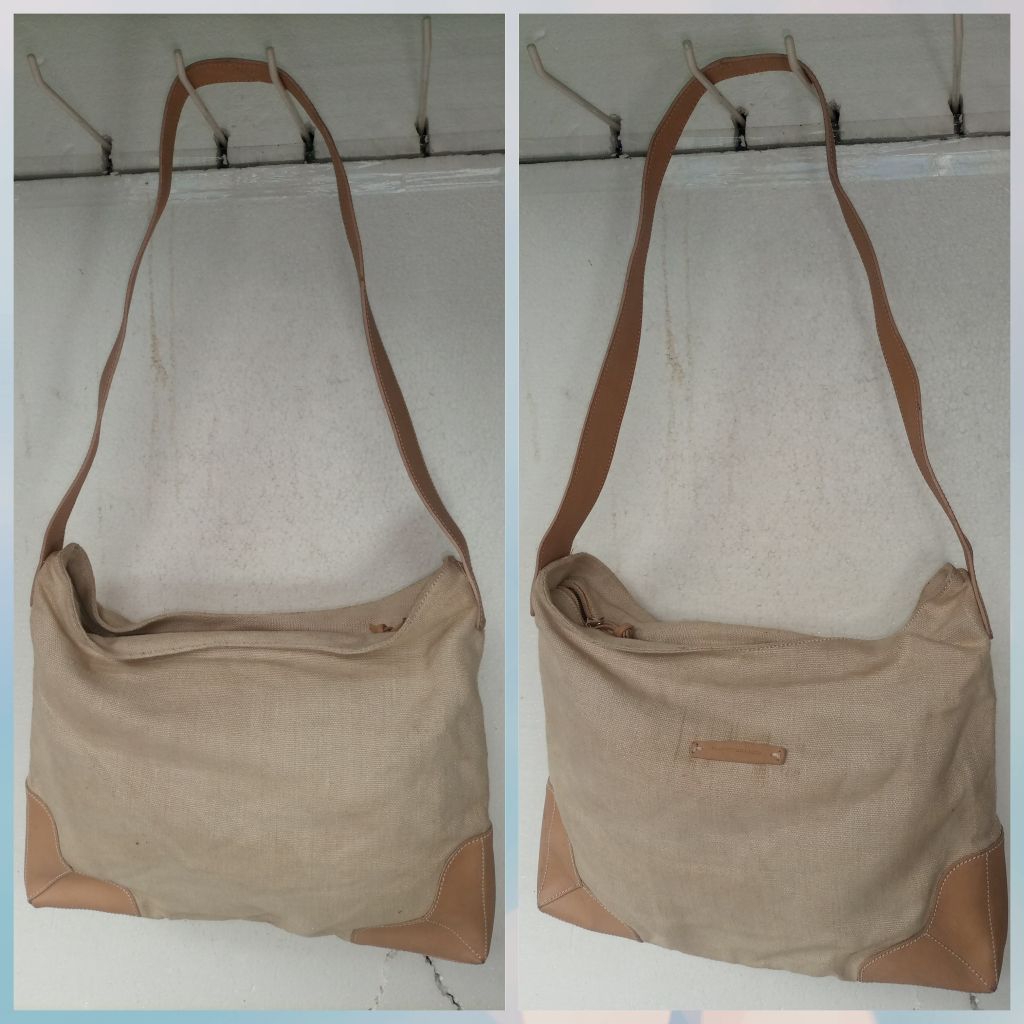 cotton & leather shoulder bag - FRANCESCO BIASIA- alas5x35cm tinggi 26cm