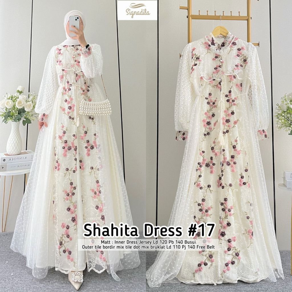 SHAHITA DRESS ORIGINAL BY SIGNADILA BAHAN INNER DRESS JERSEY OUTER TILE BORDIR MIX TILE DOT