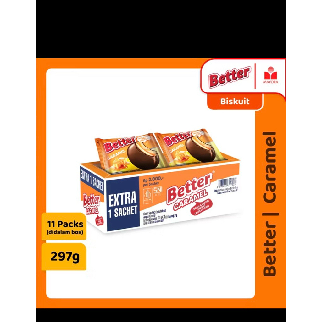 10 Sachet Biskuit Wafel Better Karamel - Coklat Gurih, Krim Vanilla Lembut, Kemasan Praktis
