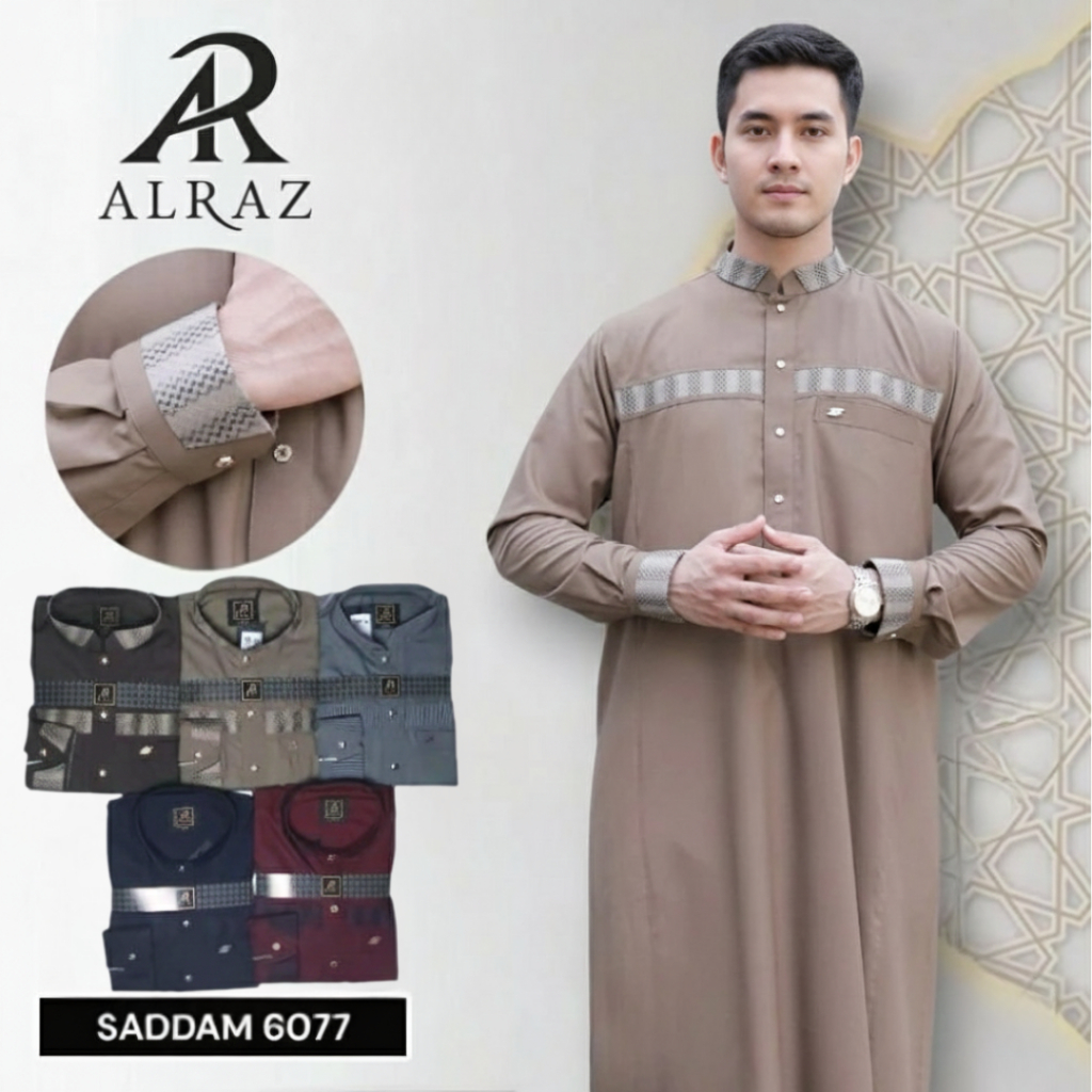 JUBAH ALRAZ SADDAM KOMBINASI SONGKET - Gamis Pria Premium Al Raz Kombinasi Almakky Store