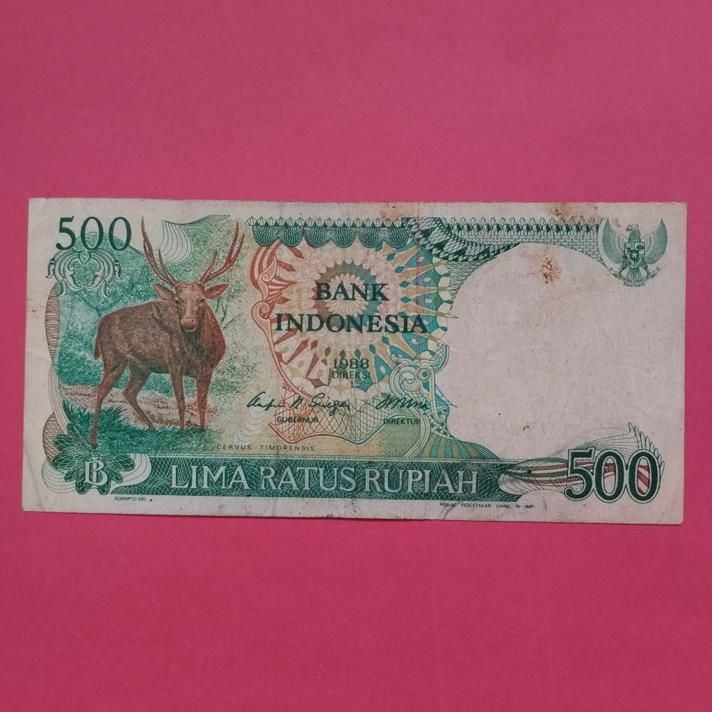 Uang Kuno Kertas Rp 500 Tahun 1988 Rusa UK 015