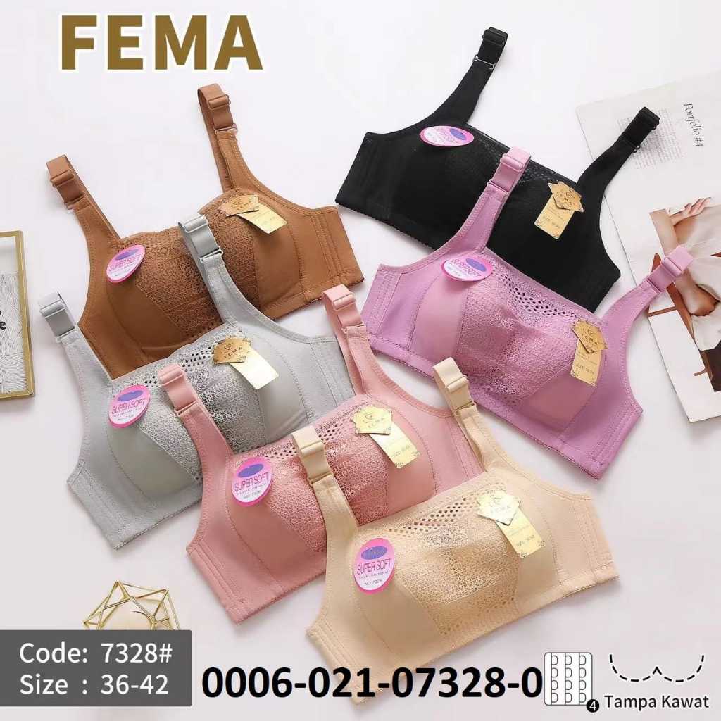 BRA KEMBEN FEMA 7328 14224 7329  BRA BH BRUKAT TANPA KAWAT KAIT 3 CUP C BUSA TIPIS