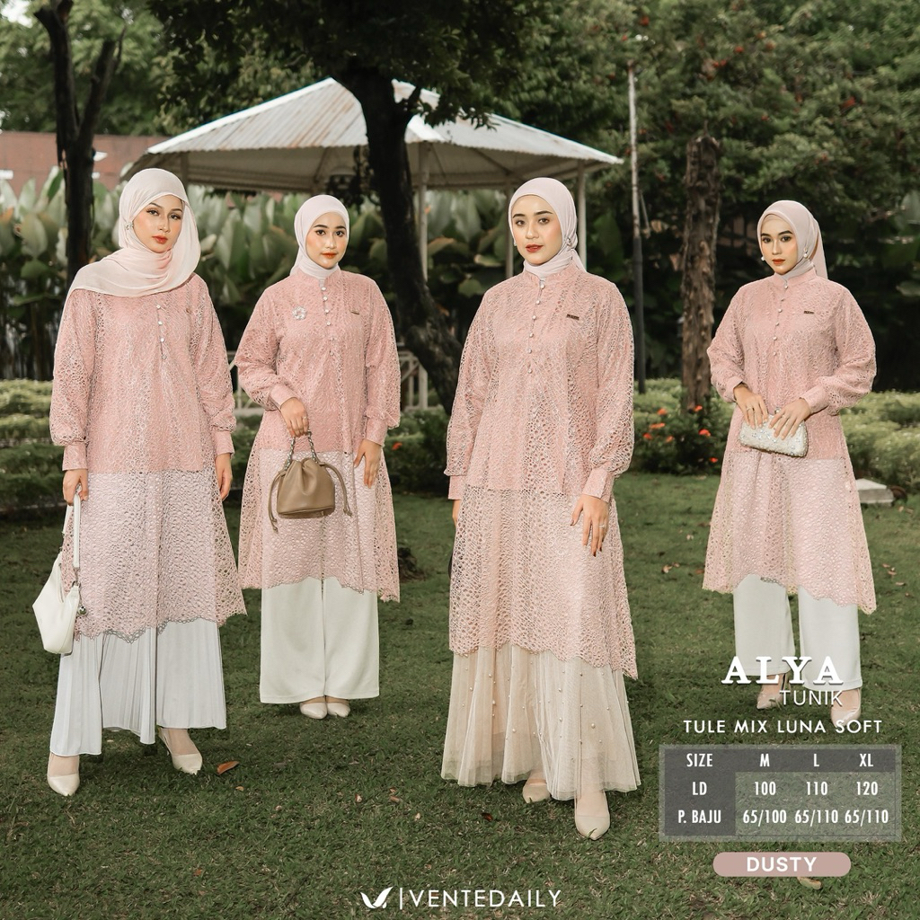 Alya Tunik by Ventedaily - atasan tunik brukat lace tulle lebaran