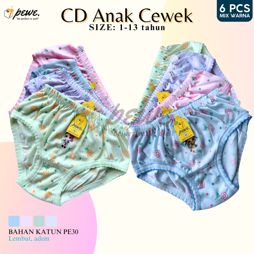 6 PCS Cd Anak Perempuan Katun | Celana Dalam Anak Perempuan / Cd Celana Dalam Anak Perempuan Full Pr