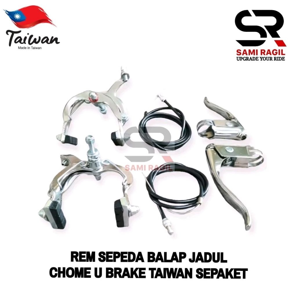REM SEPEDA BALAP JADUL U BRAKE KROM 24 26 27 TAIWAN CHROME U-BRAKE SEPASANG SEPAKET KOMPLIT LENGKAP 