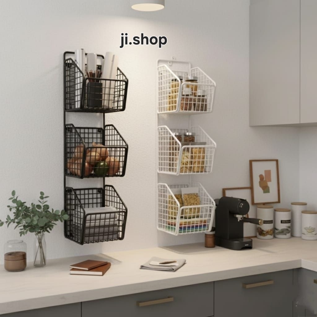 Rak Keranjang 3 Susun Besi / Rak bumbu/Rak Keranjang Susun Free Perekat