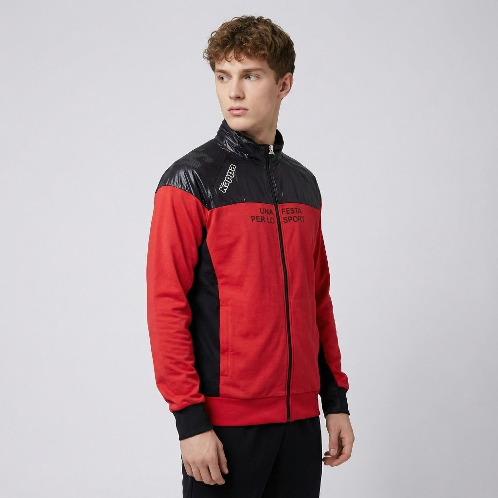 (Jacket Branded) Kappa Sportswear Men's Red Mid Black "Una Festa Per Lo Sport" Track Top Jacket