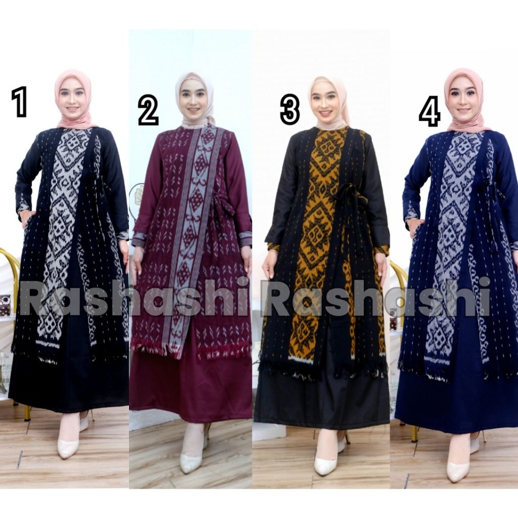 HILYA gamis tenun kombinasi katun toyobo dress tenun lebaran