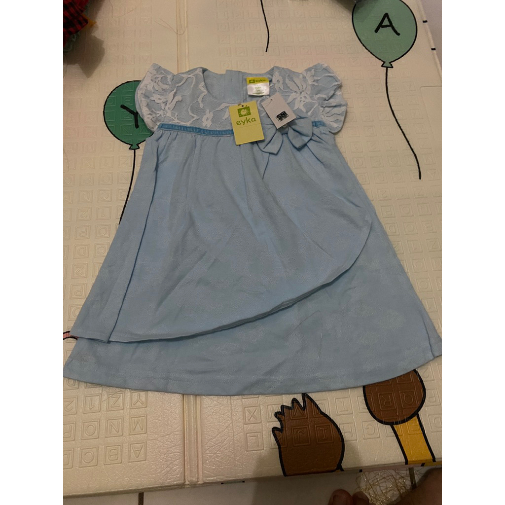 Eyka Baby Dress Biru Muda dengan Renda Cantik dan Lengan Pendek untuk Bayi Perempuan