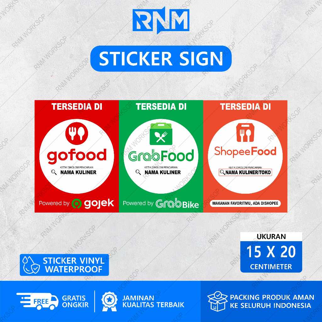 STICKER TERSEDIA DI GRAB FOOD, GO FOOD DAN SHOPEE FOOD 15 X 20