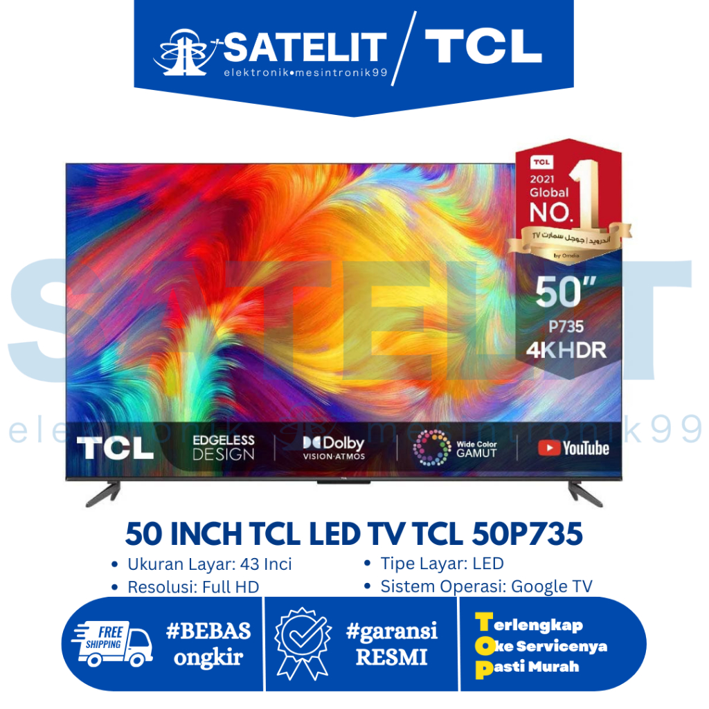 50 INCH TCL LED TV TCL 50P735 - ANDROID 11 - GOOGLE TV