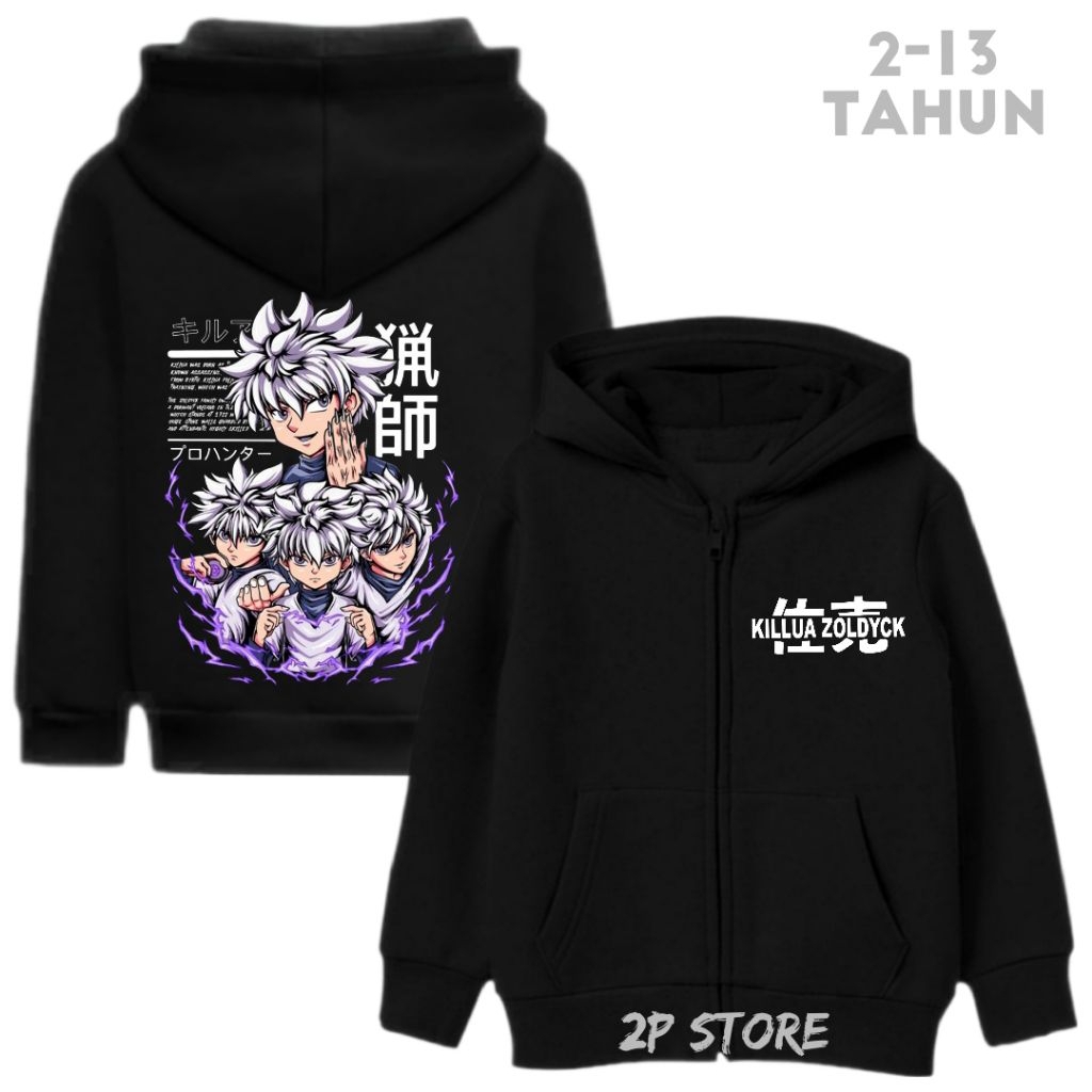 Jaket Hoodie Anak Laki-laki Karakter Anime Killua Dari Usia 2-3-4-5-6-7-8-9-10-11-12-13 Tahun/ Jaket