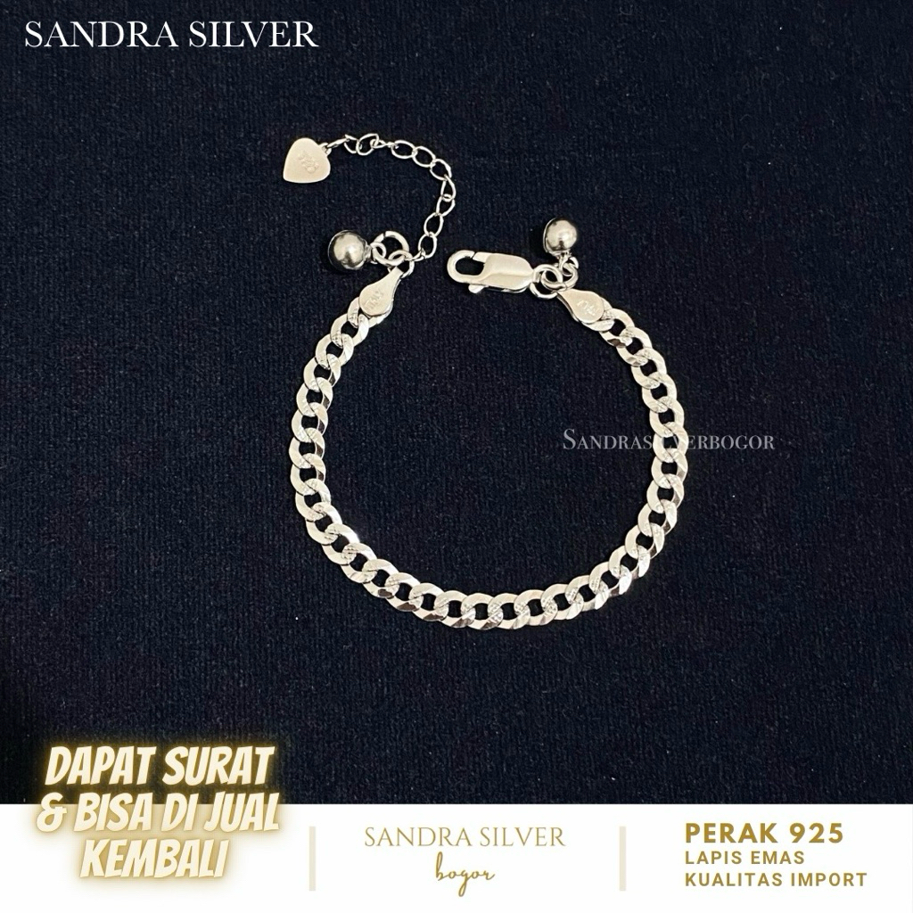 Gelang Anak Sisik Naga Perak 925 lapis emas putih