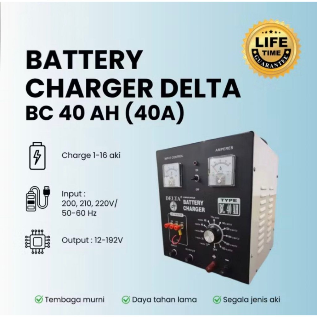 DELTA BC 40 AH | Battery Charger Accu/ Cas Aki Tembaga Murni | DT 440C