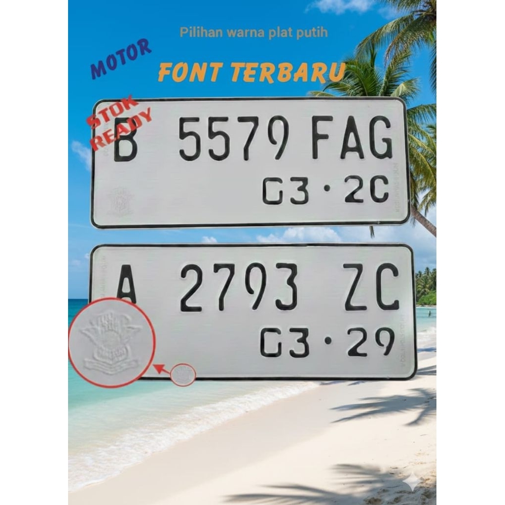 plat motor font terbaru warna putih sepasang