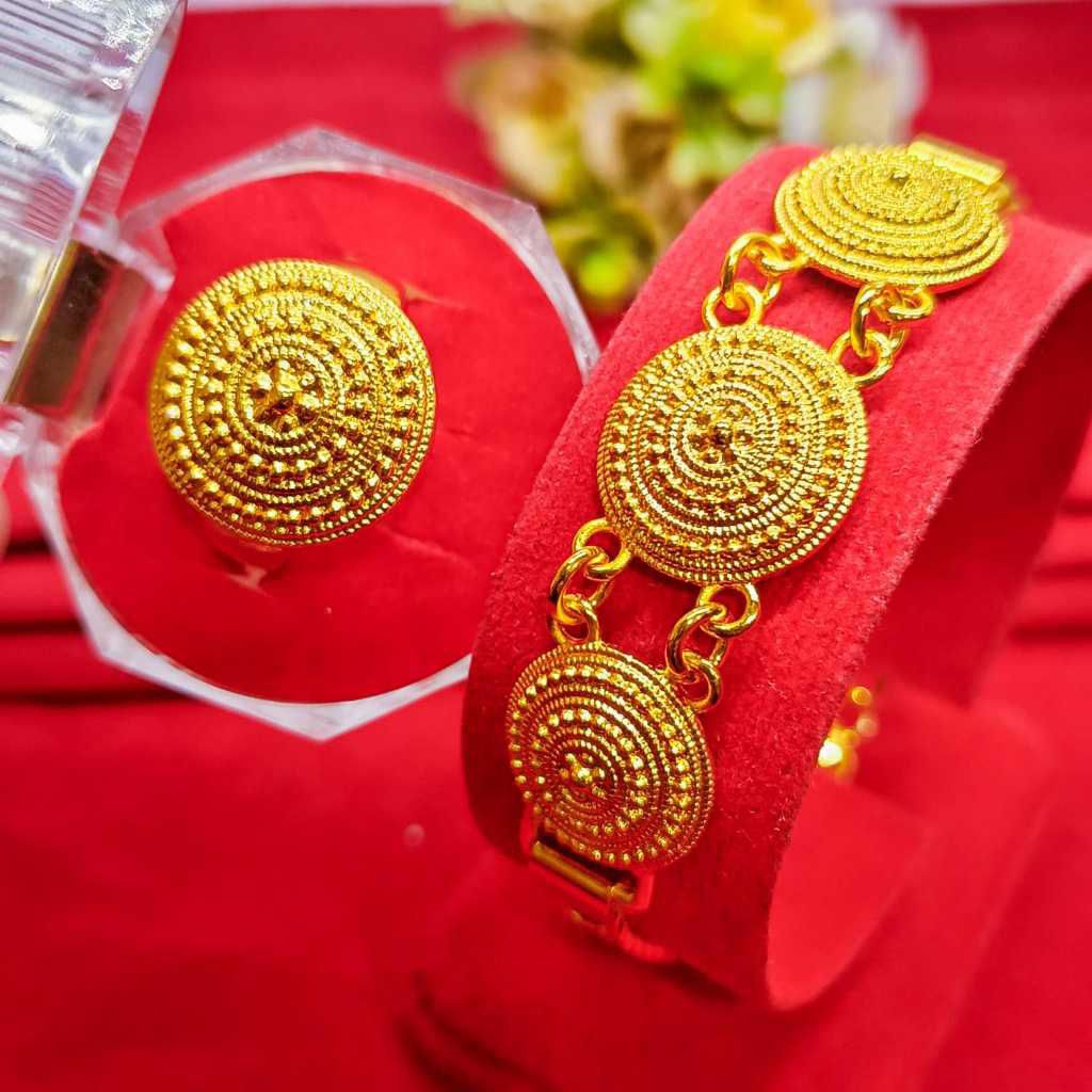 GELANG RANTAI KOIN FREE CINCIN KOIN KUNINGAN LAPIS EMAS HONGKONG 24K