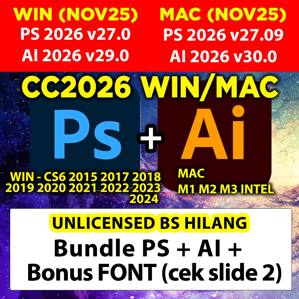 Photoshop Illustrator Win Mac M1 M2 2023 2022 2021 2019 2018 2017