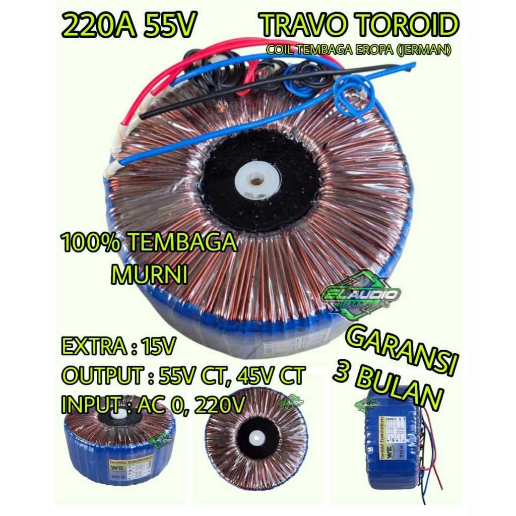 Travo Donat Toroid 20A Besar CT 55V 45V / Travo Teroid 20A Tembaga Murni HELENIC Jerman