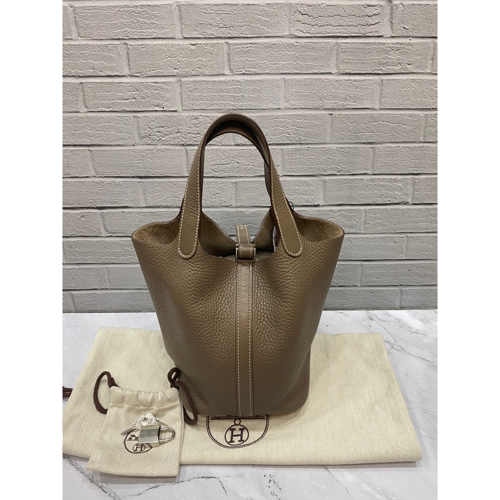 HERMES Pico18 Etoupe clem PHW #T Size 18 x 18 x 13 Cm Dustbag keypadlock db kecil