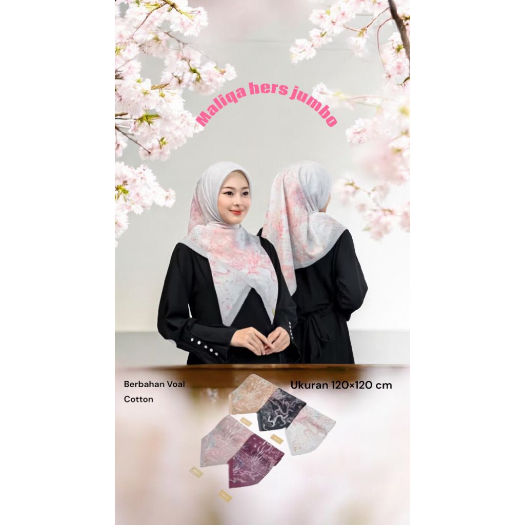 Maliqa hers hijab motif jumbo ukuran 120×120 cm | berbahan Voal Cotton