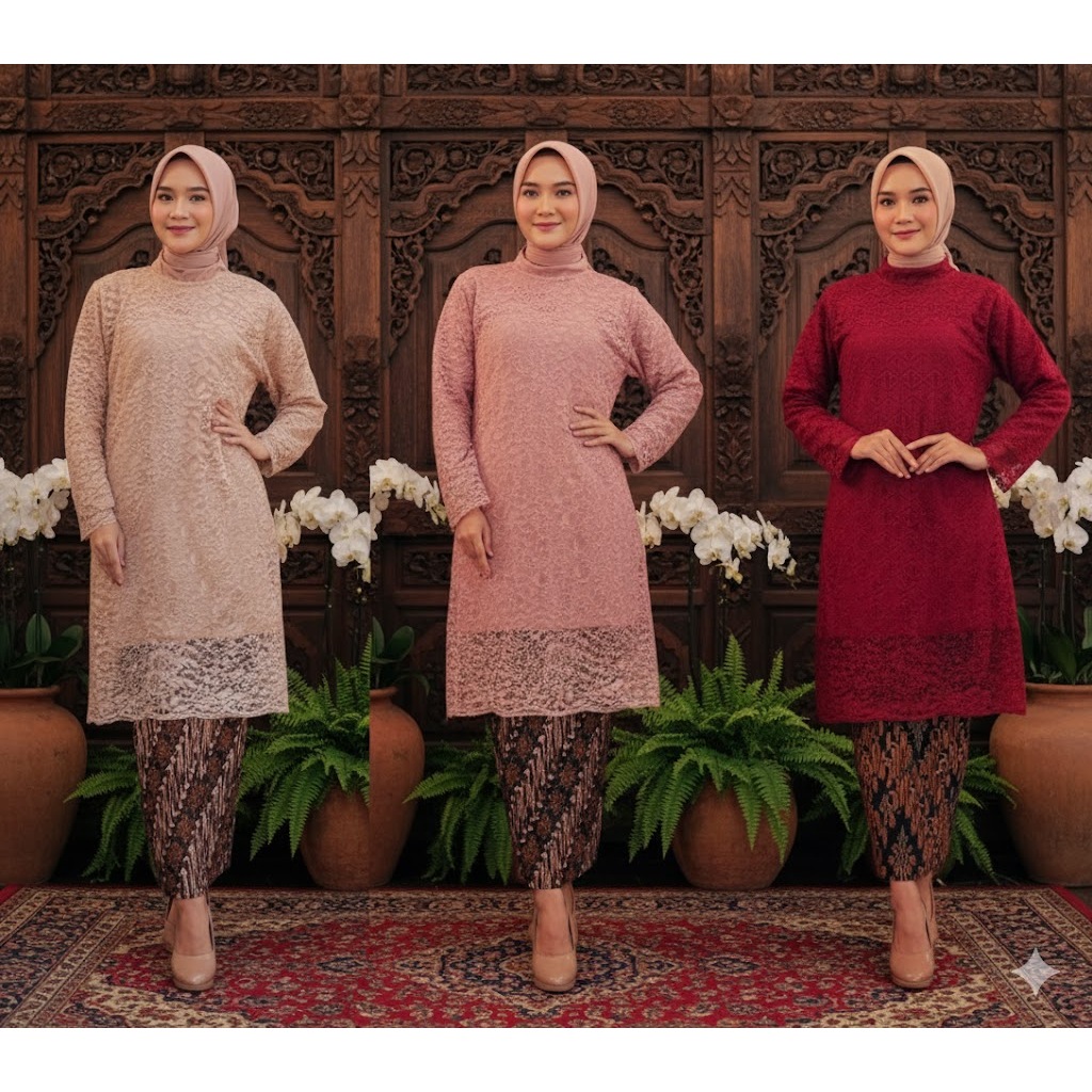 setelan kebaya / kebaya brukat / kebaya tunik / kebaya modern / setelan kebaya brukat / PUTIH