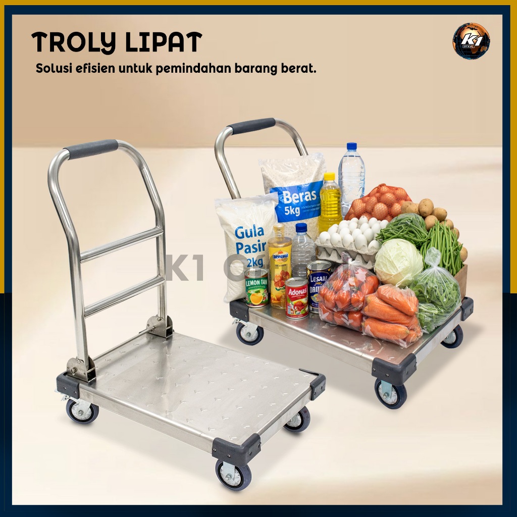 Troli Dorong Lipat Praktis Kuat, Kokoh, dan Anti Karat [ Include Packing Kayu ] MBG | Hand Truck Sta