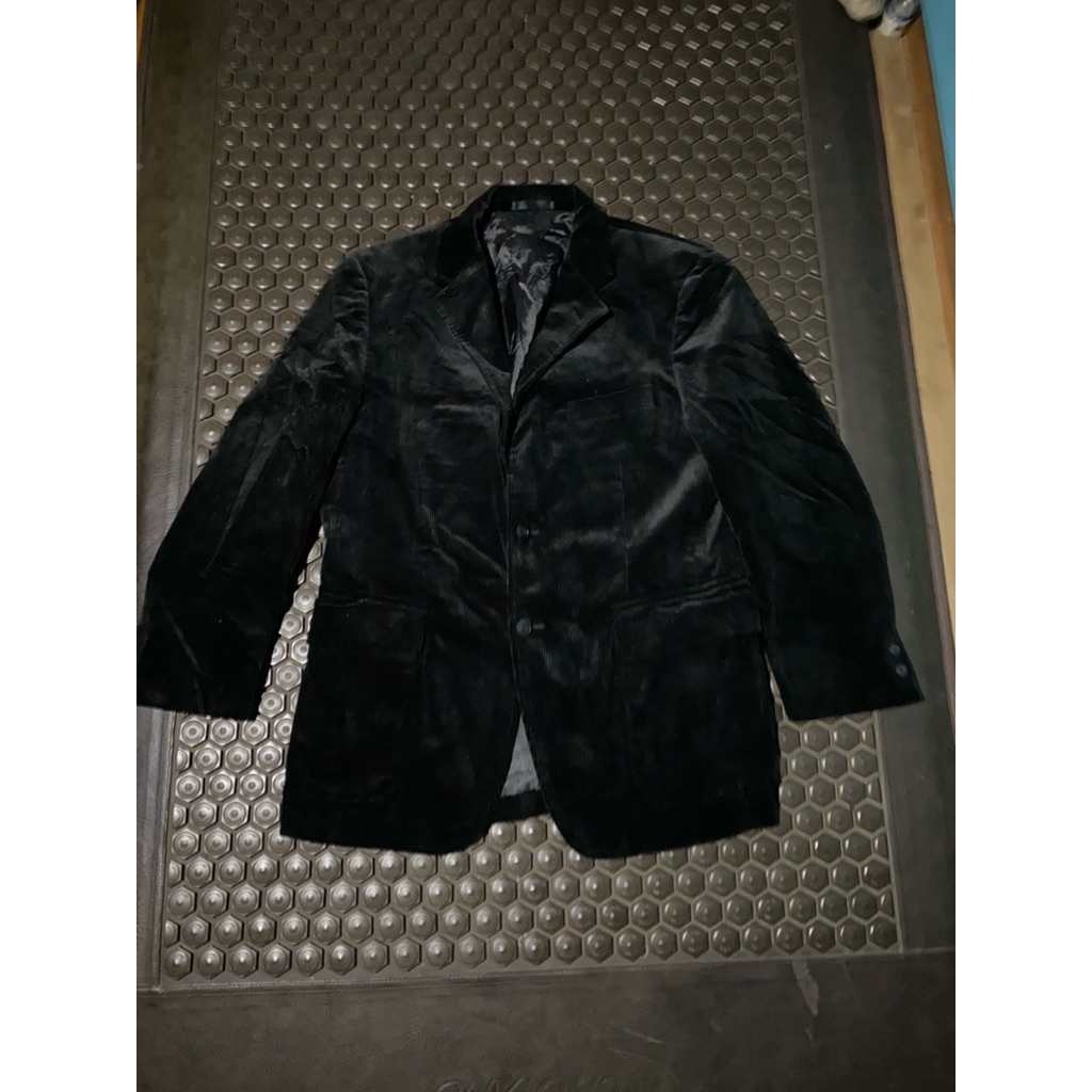 BLAZER JAS SUPER LUXURY BURBERRY CORDUROY HITAM PEKAT MEWAH BRANDED