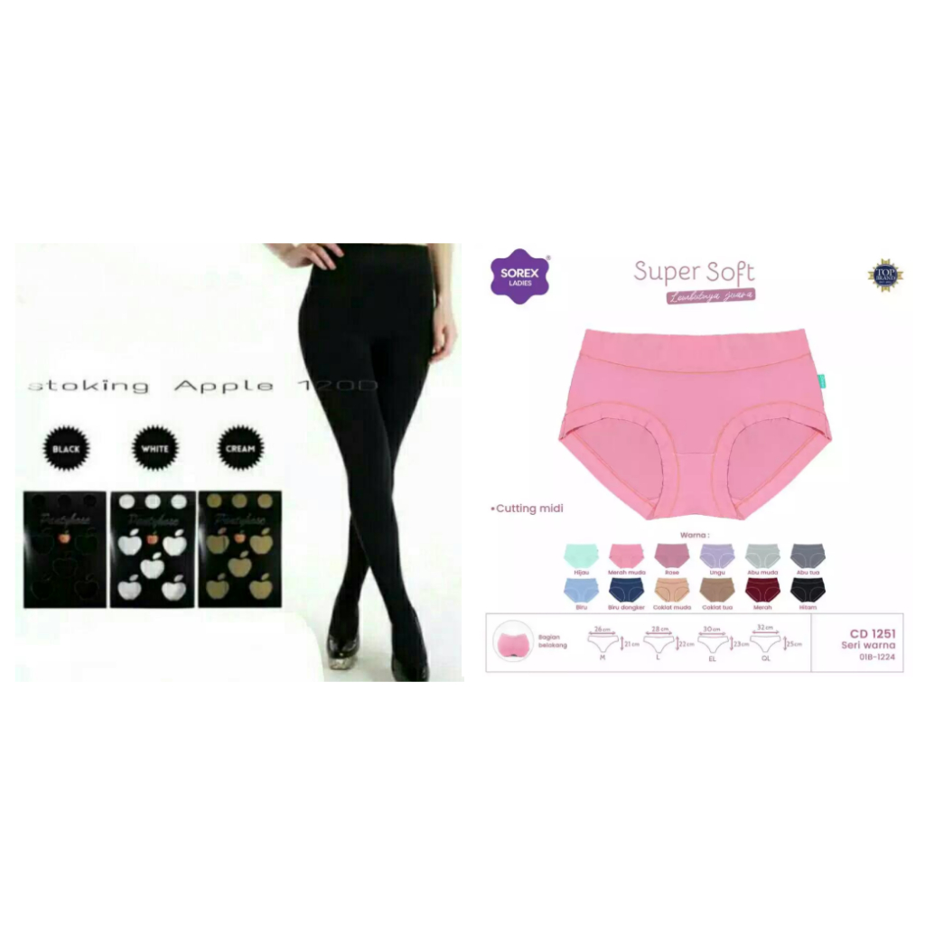 [Bundle] Stocking Apple Hitam + Sorex CD 1251 / Barang Set Stoking dan Celana Dalam