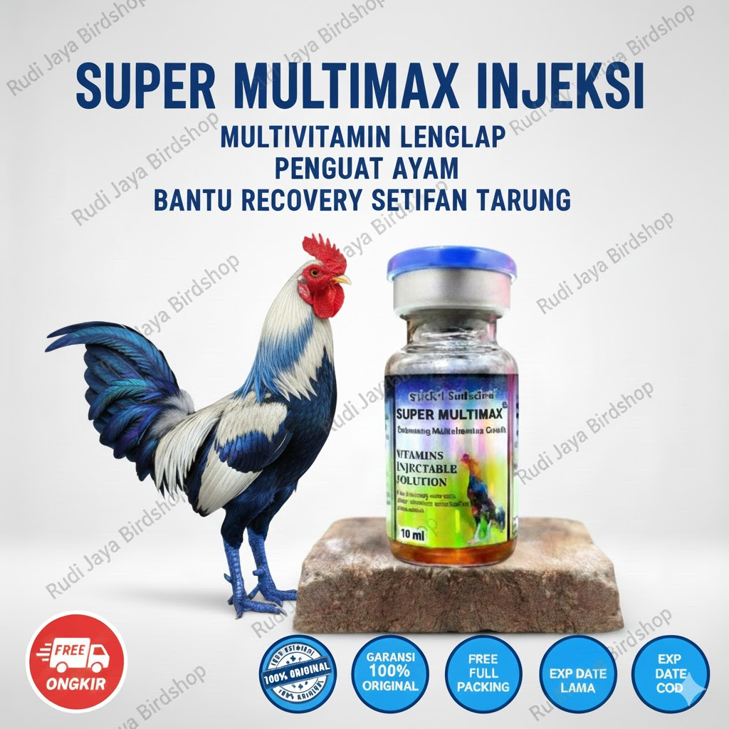 SUPER MULTIMAX INJEKSI 10 ML VITAMIN LENGKAP AYAM PENDONGKRAK STAMINA MAKIN AGRESIF SEPERTI BEXAN XP