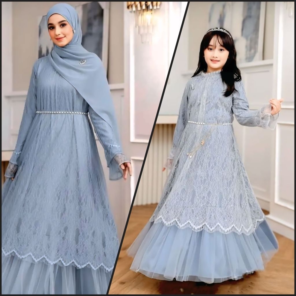 NISWA Couple - Gamis Dress Couple Pasangan Ibu Dan Anak Bahan Velvet Mix Brokat Brukat Premium 2026 