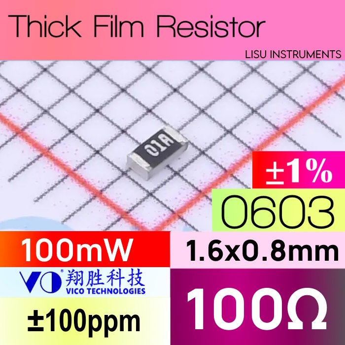100R 0603 ±1% 100mW SMD Thick Film Resistor 01A VO SCR0603F100R