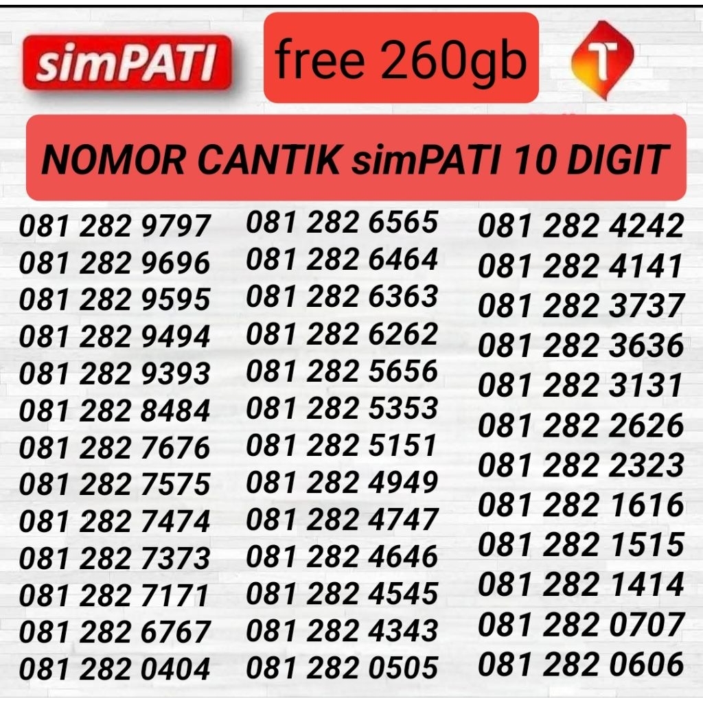 NOMOR CANTIK SIMPATI 10 DIGIT RAPIH - NOMOR CANTIK TELKOMSEL 10 DOGIT JARINGAN 5G FREE KUOTA 260GB