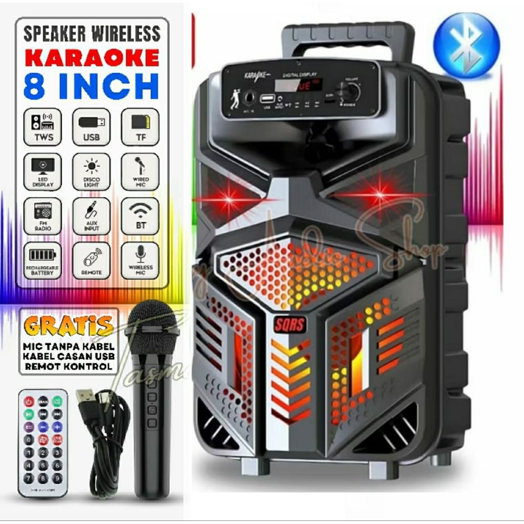 Speaker Bluetooth Karaoke Free Mic Dan Remot Control Ukuran Besar 8,5Inchi QS7801/ Salon Aktif Porta