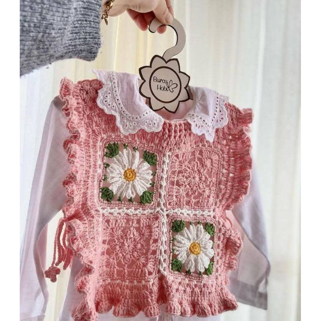Vest Rompi Rajut anak perempuan//Rompi rajut motif bunga//Vest Rompi anak terbaru lucu keren
