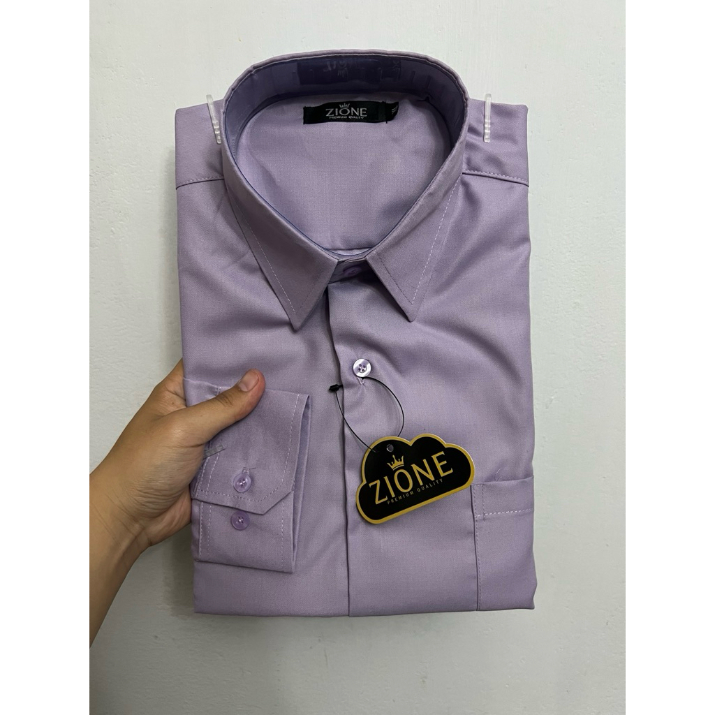KEMEJA PRIA ZIONE - KEMEJA POLOS LENGAN PANJANG WARNA UNGU TARO MUDA