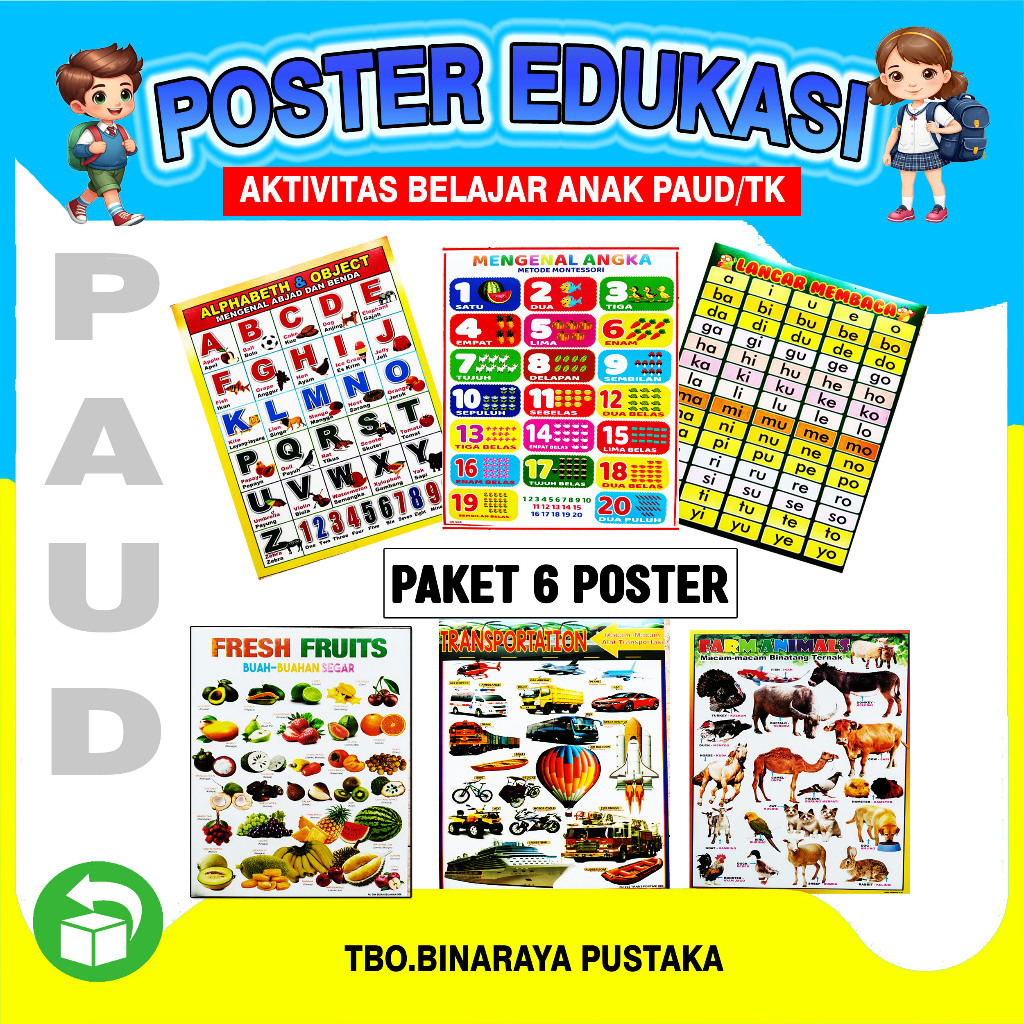 Poster Dinding Edukasi Aktivitas anak Tk Paud Belajar/Paket 6 poster