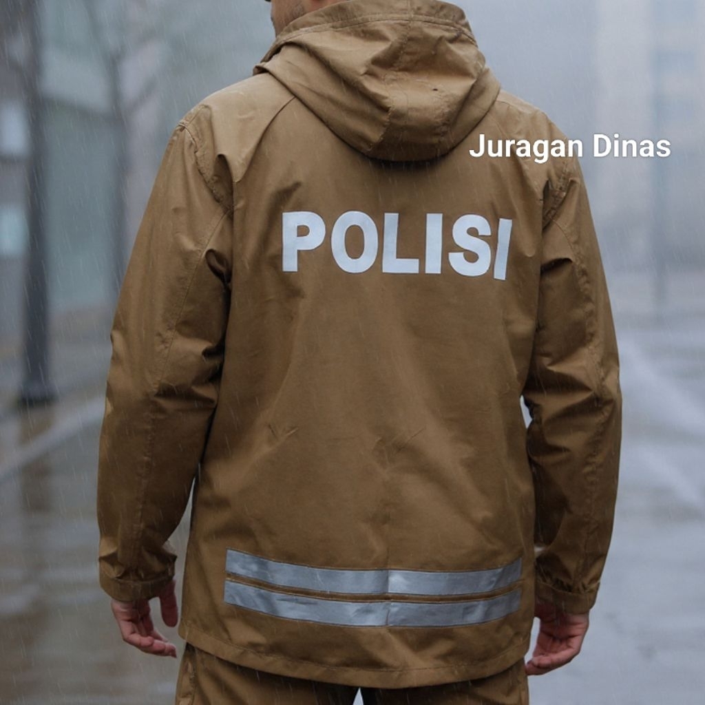 Jas Hujan Polisi Coklat Setelan Jatah POLRI / Jas Hujan Polisi Setelan / Jas Hujan Polisi Original /
