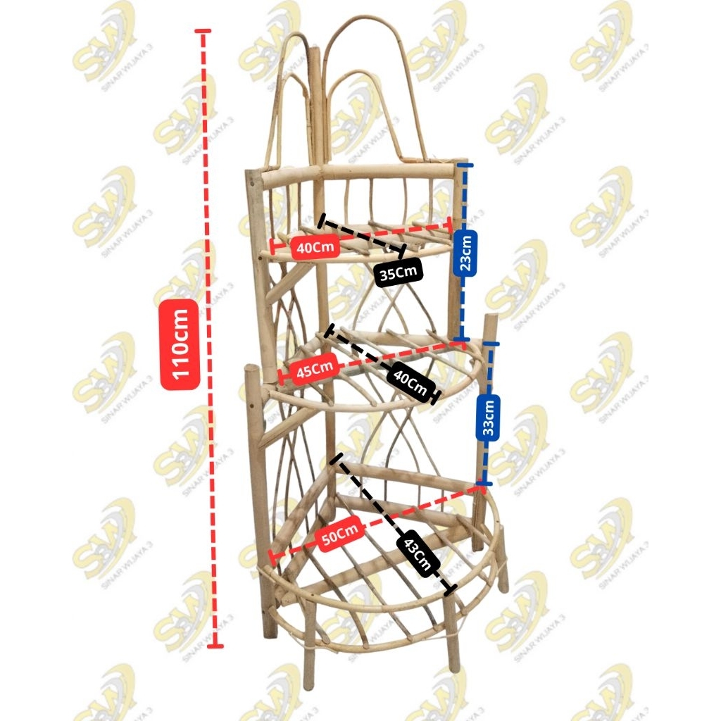 keranjang rotan sudut 3 susun tinggi 110cm keranjang parcel keranjang hampersmax4pcs