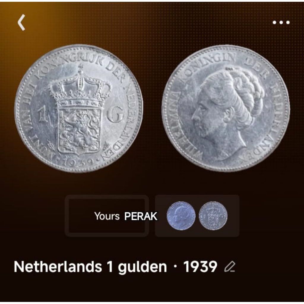 Koin Kuno Silver Perak 1 Gulden Wilhelmina Tahun 1939 Original